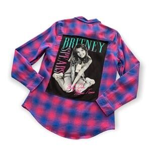 Via Penny Lane Reworked Apparel | Britney Spears Graphic Button Up Flannel Shirt